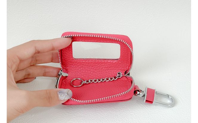 【本革スマートキーケース】＜ピンク＞ ねこ おしゃれ 可愛い コンパクト スリム 猫 レザー 窓つき 収納 232238_CM030VC03