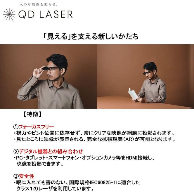 QDレーザ　網膜投影ヘッドマウントディスプレイ　RETISSA Display II（レティッサ　ディスプレイ  2）3点セット　【RETISSA  Display II / RD2CAM / 軽量化フレーム】 141305_JE02