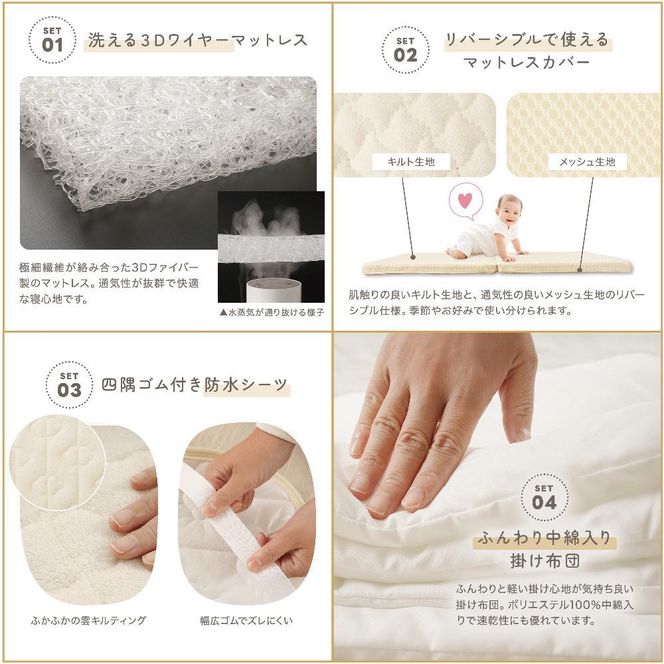 【グレー】ちゃいなび　ange smile　 ベビー布団７点セット 60×90cm 141305_LA03VC02
