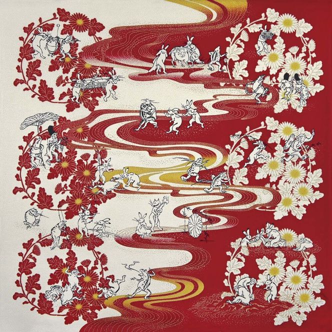 【三陽商事】鳥獣戯画 丹後ちりめん2幅風呂敷 菊水［ 京都 風呂敷 ふろしき バッグ 人気 おすすめ エコ おしゃれ 収納 お弁当 和柄 お取り寄せ 通販 送料無料 ふるさと納税 ］ 261009_B-BY67