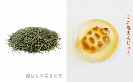 静岡深むし茶とミニ亀まんじゅう5ヶセット 222232_AN012