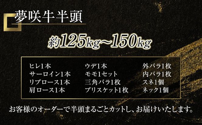 遠州夢咲牛　半頭　黒毛和牛　食べつくし オーダーカット約125kg～150kg 静岡県　地元大人気！！　お肉屋さんマルマツ　肉のプロ 222232_CG018