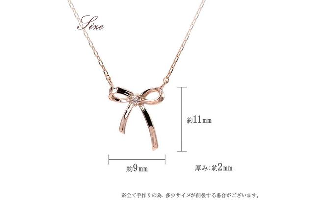 【心葉/京都kokoroba kyoto】K10 天然ダイヤモンド×リボンモチーフネックレス「ピンクゴールド」 261009_B-WV01VC02