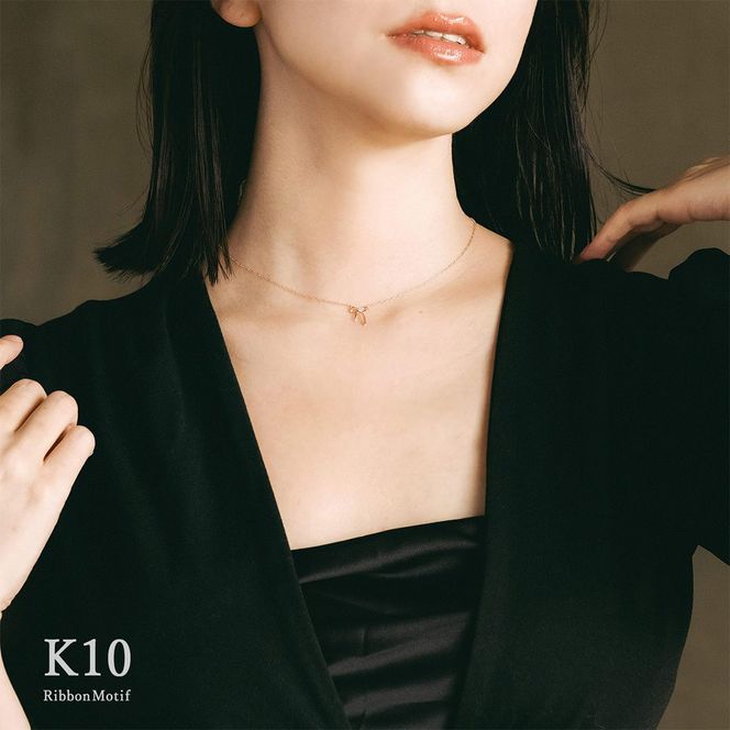 【心葉/京都kokoroba kyoto】K10 天然ダイヤモンド×リボンモチーフネックレス「ピンクゴールド」 261009_B-WV01VC02