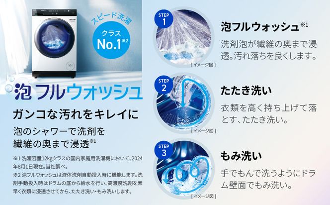 【AQUA】ドラム式洗濯乾燥機 まっ直ぐドラム 洗濯12kg 乾燥6kg AQW-DX12R-L (左開き) ホワイト 台無し［ 京都 アクア 洗濯機 ドラム式 人気 おすすめ コンパクト 大容量 ヒートポンプ乾燥 泡フルウォッシュ お湯洗いモード スピード洗濯 除菌 お取り寄せ 通販 送料無料 ふるさと納税 ］ 261009_A-XY001VC03