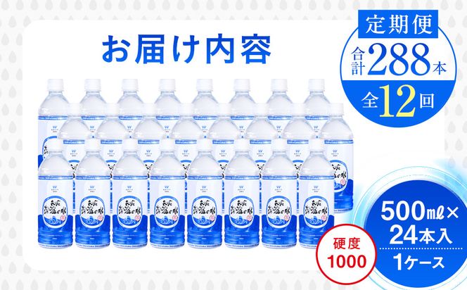 年12回！北海道 羅臼（らうす）のお水 海洋深層水500ml×24本定期便  知床 世界自然遺産 国産 備蓄 常備水 ペットボトル ミネラル 清涼飲料水 生産者 支援 応 016942_AK032