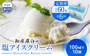年6回！北海道 知床羅臼（らうす）の塩アイスクリーム定期便 知床 しれとこ 羅臼 らうす 北海道 世界自然遺産 送料無料 人気 海洋深層水 塩 スイーツ スウィーツ クリスマス バニラ お菓子 家族 アイス 生産者 支援 応 016942_AK047