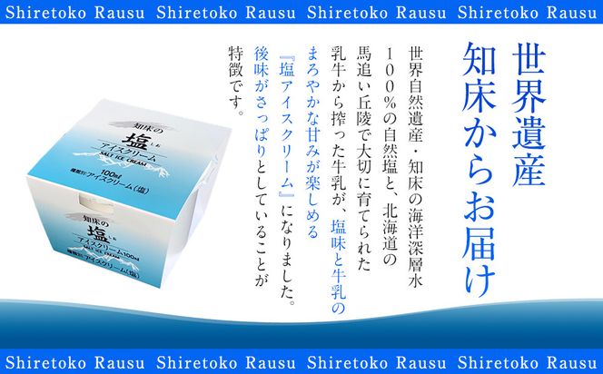 年6回！北海道 知床羅臼（らうす）の塩アイスクリーム定期便 知床 しれとこ 羅臼 らうす 北海道 世界自然遺産 送料無料 人気 海洋深層水 塩 スイーツ スウィーツ クリスマス バニラ お菓子 家族 アイス 生産者 支援 応 016942_AK047