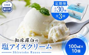 年3回！北海道 知床羅臼（らうす）の塩アイスクリーム定期便 知床 しれとこ 羅臼 らうす 北海道 世界自然遺産 送料無料 人気 海洋深層水 塩 スイーツ スウィーツ クリスマス バニラ お菓子 家族 アイス 生産者 支援 応 016942_AK048