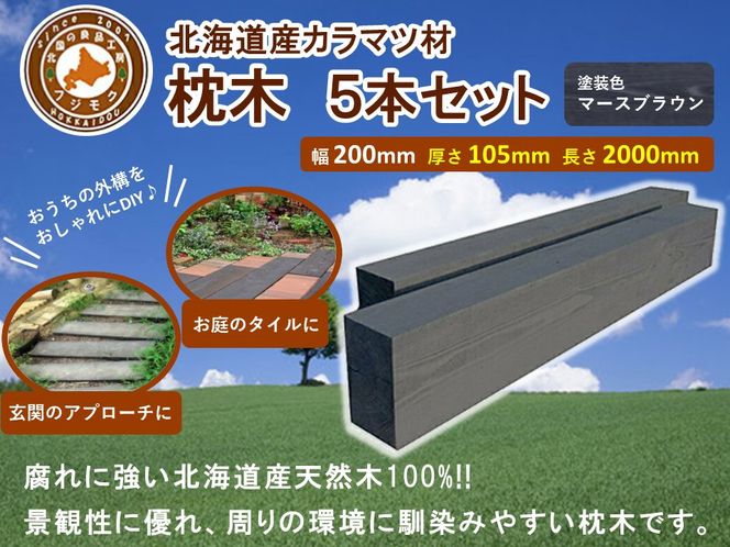 北海道産カラマツ枕木（200×105×2000）5本セット【配送不可：沖縄・離島】【 天然木 DIY ガーデン お庭 アウトドア 木製 標茶町 北海道 】 016641_AC034