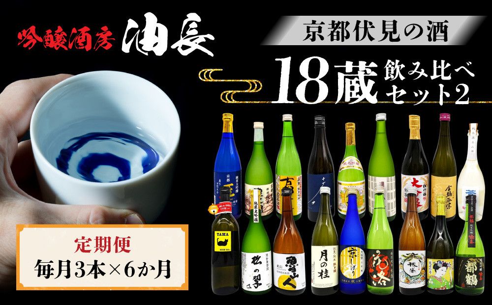[定期便・毎月3本×6ヵ月][吟醸酒房 油長]京都伏見の酒 18蔵飲み比べ2[ 京都 伏見 酒房 日本酒18種飲み比べ 大吟醸 吟醸 純米酒 人気 おすすめ お酒 日本酒 地酒 ご当地 酒蔵 酒造 ギフト プレゼント お取り寄せ 通販 送料無料 ふるさと納税 ] 261009