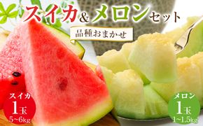 252.【先行予約】【品種はおまかせ】スイカ(5～6kg×1玉)＋メロン(1～1.5kg前後×1玉)セット鳥取県産◇ ≪すいか 果物 フルーツ くだもの 鳥取県北栄町≫ ※6月上旬～7月下旬頃に順次発送予定（こちらの返礼品は、大栄西瓜ではありません） 313726_AN047