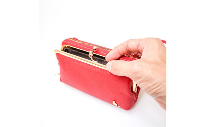 【レッド】スマホショルダー お財布ショルダー がま口 がま口財布 スマホポーチ スマホポシェット 232238_CM031VC01