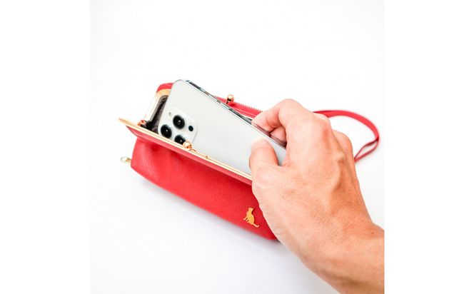【レッド】スマホショルダー お財布ショルダー がま口 がま口財布 スマホポーチ スマホポシェット 232238_CM031VC01
