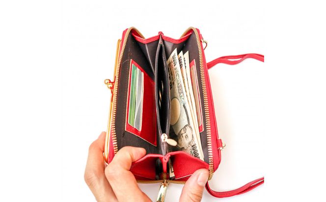 【レッド】スマホショルダー お財布ショルダー がま口 がま口財布 スマホポーチ スマホポシェット 232238_CM031VC01