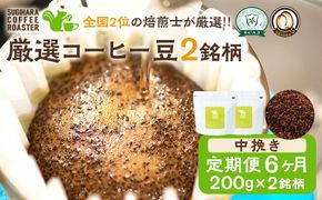 【コーヒー豆定期便】珈琲豆 200g×2銘柄 6ヶ月（中挽き） 272230_BD013