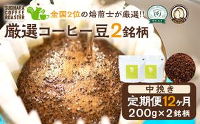 【コーヒー豆定期便】珈琲豆 200g×2銘柄 12ヶ月（中挽き） 272230_BD015