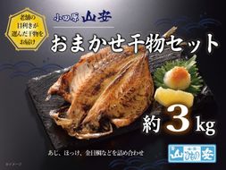 【 小田原 山安 】 おまかせ干物セット 約3kg 【 縞ほっけ開き干し 金目鯛開き干し 真あじ開き干し 赤魚開き干し さば半身干し かます開き干し 干物 大容量 詰合せ 神奈川県 小田原市 】 142069_BU005