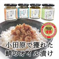 【小田原で獲れたさばのオイル漬け4種類セット】ガーリック・ネギ味噌・生姜・山椒の４種類のセット。農林水産大臣賞受賞。ご飯のお供にだけでなく様々な料理に使える逸品です。【 神奈川県 小田原市 】 142069_CW026