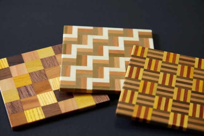 【箱根寄木細工　無垢四角コースター３枚セット】市松　3積層　5積層各種１枚３枚セット【 コースター 神奈川県 小田原市 】 142069_CW063