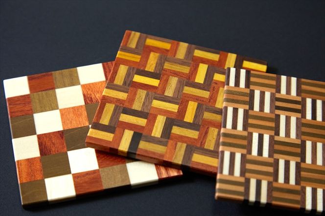 【箱根寄木細工　無垢四角コースター３枚セット】市松　3積層　5積層各種１枚３枚セット【 コースター 神奈川県 小田原市 】 142069_CW063