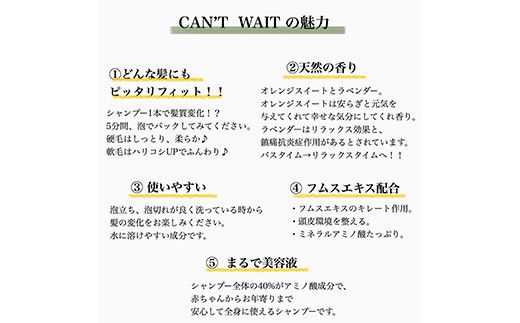キャントウェイトシャンプー(300ml)【ヘアケア ボリューム ツヤ髪 ダメージケア　頭皮 ボディーソープ 美髪ケア 頭皮ケア オールインワンシャンプー ギフト 誕生日 プレゼント サロン級のヘアケア 美容液シャンプー 神奈川県 小田原市 】 142069_CY001
