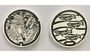 マンホールデザイン珪藻土コースター 2枚セット デザイン：「小田原巡り」「メダカ」【 マンホール 小田原マンホール 小田原巡り マンホールモチーフ 神奈川県 小田原市 】 142069_EA003VC01