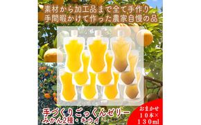 手づくりごっくんゼリー 10本セット 130ml みかん２種（グラニュー糖と粗糖）、 キウイ（グラニュー糖）【 家庭用 自宅用 贈答品 贈答用 ギフト お取り寄せ お中元 お歳暮 贈り物 お祝い 神奈川県 小田原市 】 142069_EZ011