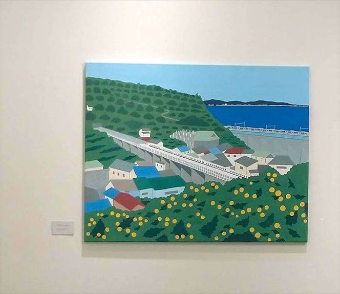 原画「石橋からの景色」【キャンパス原画 キャンパス 小田原 石橋　風景 みかん 山 相模湾 新幹線 803x1000x20mm 絵画 風景絵画 アート作品 屋内装飾 神奈川県 小田原市 】 142069_FH003