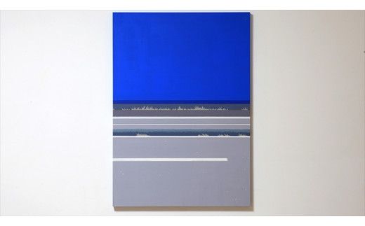 原画【彼女の家までの残りの道を歩いた】オリジナル風景画　キャンバス ペインティング　小田原出身在住イラストレーターの作品　心象風景　子供の頃見た風景　海　空　山 142069_FU004