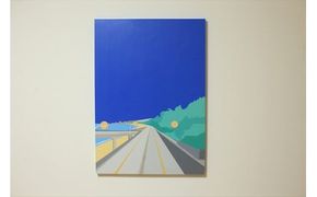 原画【帰り道】オリジナル風景画　キャンバス ペインティング　小田原出身在住イラストレーターの作品　心象風景　子供の頃見た風景　海　空　山 142069_FU008
