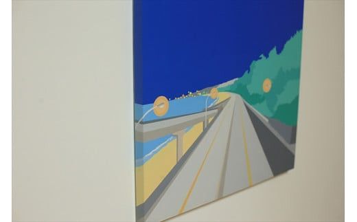原画【帰り道】オリジナル風景画　キャンバス ペインティング　小田原出身在住イラストレーターの作品　心象風景　子供の頃見た風景　海　空　山 142069_FU008