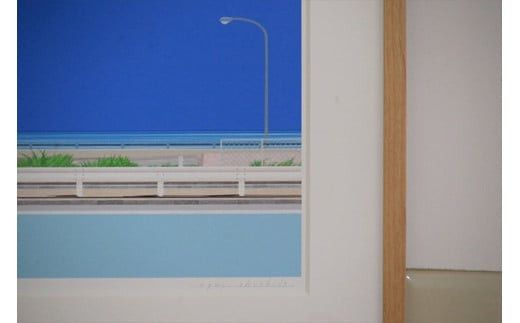 【バスを待ちながら】小説付き　直筆サイン入り　額付きジークレープリント　小田原にある景色　心象風景　片田舎の風景　子供の頃に見た風景　海　空　山 142069_FU018