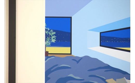 【私の好きな人、夜】小説付き　直筆サイン入り　額付きジークレープリント　小田原にある景色　心象風景　片田舎の風景　子供の頃に見た風景　海　空　山 142069_FU019