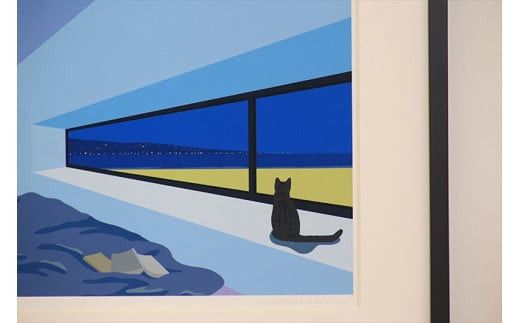 【私の好きな人、夜】小説付き　直筆サイン入り　額付きジークレープリント　小田原にある景色　心象風景　片田舎の風景　子供の頃に見た風景　海　空　山 142069_FU019