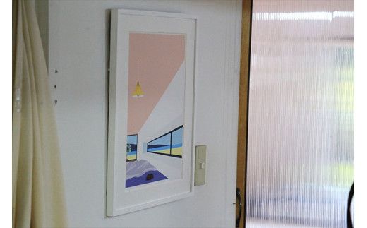 【私の好きな人、昼】小説付き　直筆サイン入り　額付きジークレープリント　小田原にある景色　心象風景　片田舎の風景　子供の頃に見た風景　海　空　山 142069_FU020