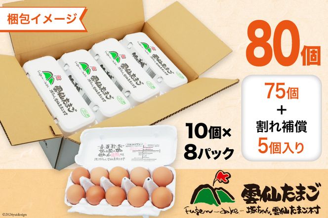 BI025 雲仙たまごLサイズ  80個 (10個入り×8パック)(75個＋割れ補償5個入り) [ 卵 たまご 生卵 鶏卵 赤卵 玉子 新鮮 塚ちゃん雲仙たまご村 長崎県 島原市 ]
