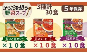 【からだを想う野菜スープ】3種 計30食セット/レトルト/食物アレルギー対応/長期保存/防災食 322032_AP059