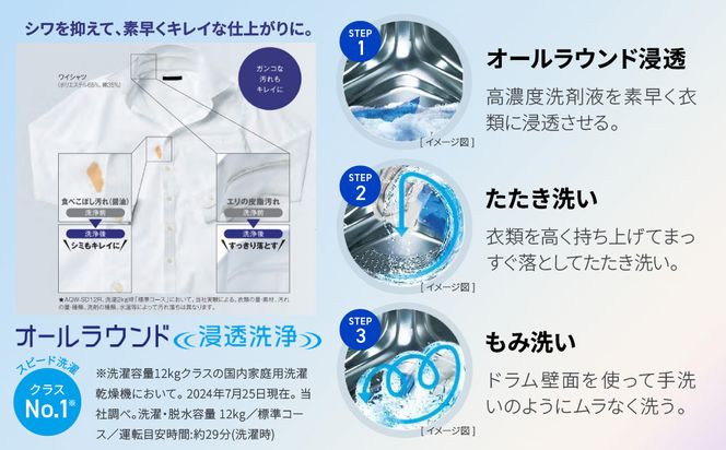 【AQUA】ドラム式洗濯乾燥機 まっ直ぐドラム 洗濯12kg 乾燥6kg AQW-SD12R-L (左開き) 台無し［ 京都 アクア 洗濯機 ドラム式 人気 おすすめ コンパクト 大容量 ヒートポンプ乾燥 除菌 消臭 家電 お取り寄せ 通販 送料無料 ふるさと納税 ］ 261009_A-XY002