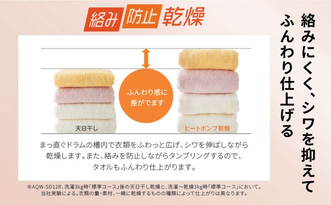 【AQUA】ドラム式洗濯乾燥機 まっ直ぐドラム 洗濯12kg 乾燥6kg AQW-SD12R-L (左開き) 台無し［ 京都 アクア 洗濯機 ドラム式 人気 おすすめ コンパクト 大容量 ヒートポンプ乾燥 除菌 消臭 家電 お取り寄せ 通販 送料無料 ふるさと納税 ］ 261009_A-XY002