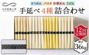 【定期便 12回】手延べ 麺 詰め合わせ 3kg (50g×60束) / そうめん パスタ 中華めん うどん 南島原市 / 池田製麺工房 [SDA025]