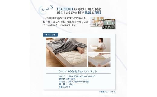 香川県高松市で製造　洗えるウール100％ベットパットQ　クイーン　160ｘ200サイズ 372013_BC087