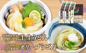香川県産小麦100%半生うどん(6人前)、小豆島産オリーブ葉使用オリーブうどん(6人前)、濃縮つゆ付き 372013_BF003