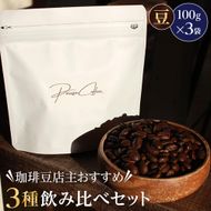 珈琲豆店主おすすめ３種飲み比べセット【豆】100ｇ×3（コーヒーマメテンシュオススメ３シュノミクラベセットマメ）/ 自家焙煎 ホットコーヒー アイスコーヒー コーヒータイム こだわりコーヒー 簡単 便利 お手軽 アウトドア キャンプ  372013_HV001
