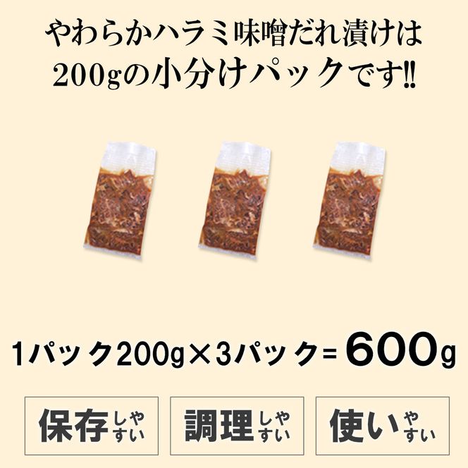 やわらかハラミ味噌だれ漬け600g（200ｇ×3） 372013_KA002