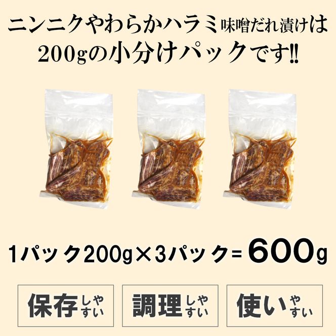 ガツンとにんにくやわらかハラミ味噌だれ漬け600g（200g×3） 372013_KA005