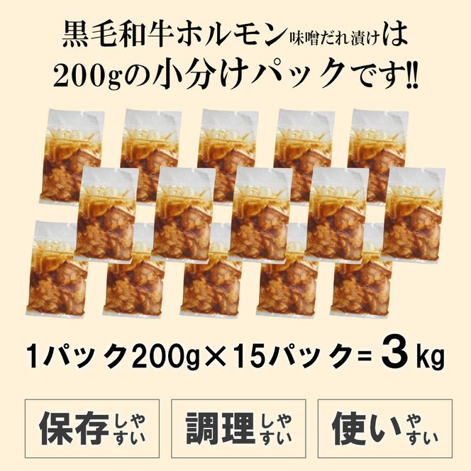 黒毛和牛ホルモン味噌だれ漬け3kg（200g×15） 372013_KA024