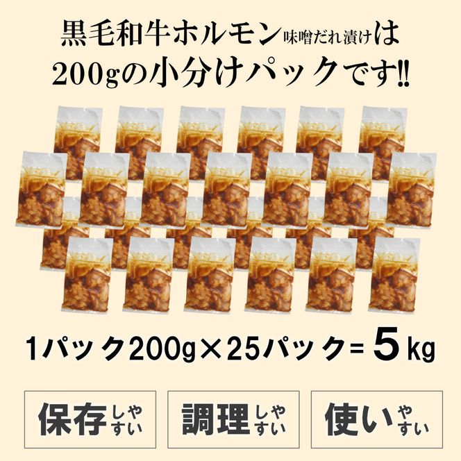 黒毛和牛ホルモン味噌だれ漬け5kg（200g×25） 372013_KA026