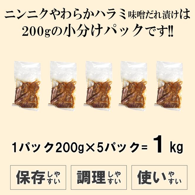 ガツンとにんにくやわらかハラミ味噌だれ漬け1kg（200g×5） 372013_KA027