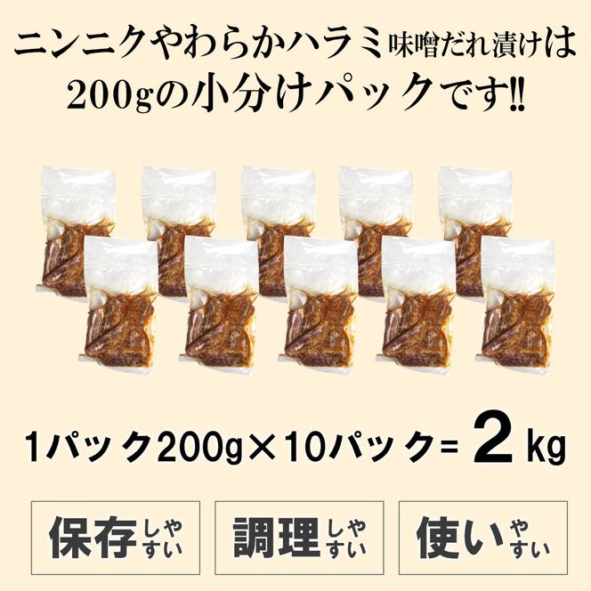 ガツンとにんにくやわらかハラミ味噌だれ漬け2kg（200g×10） 372013_KA029